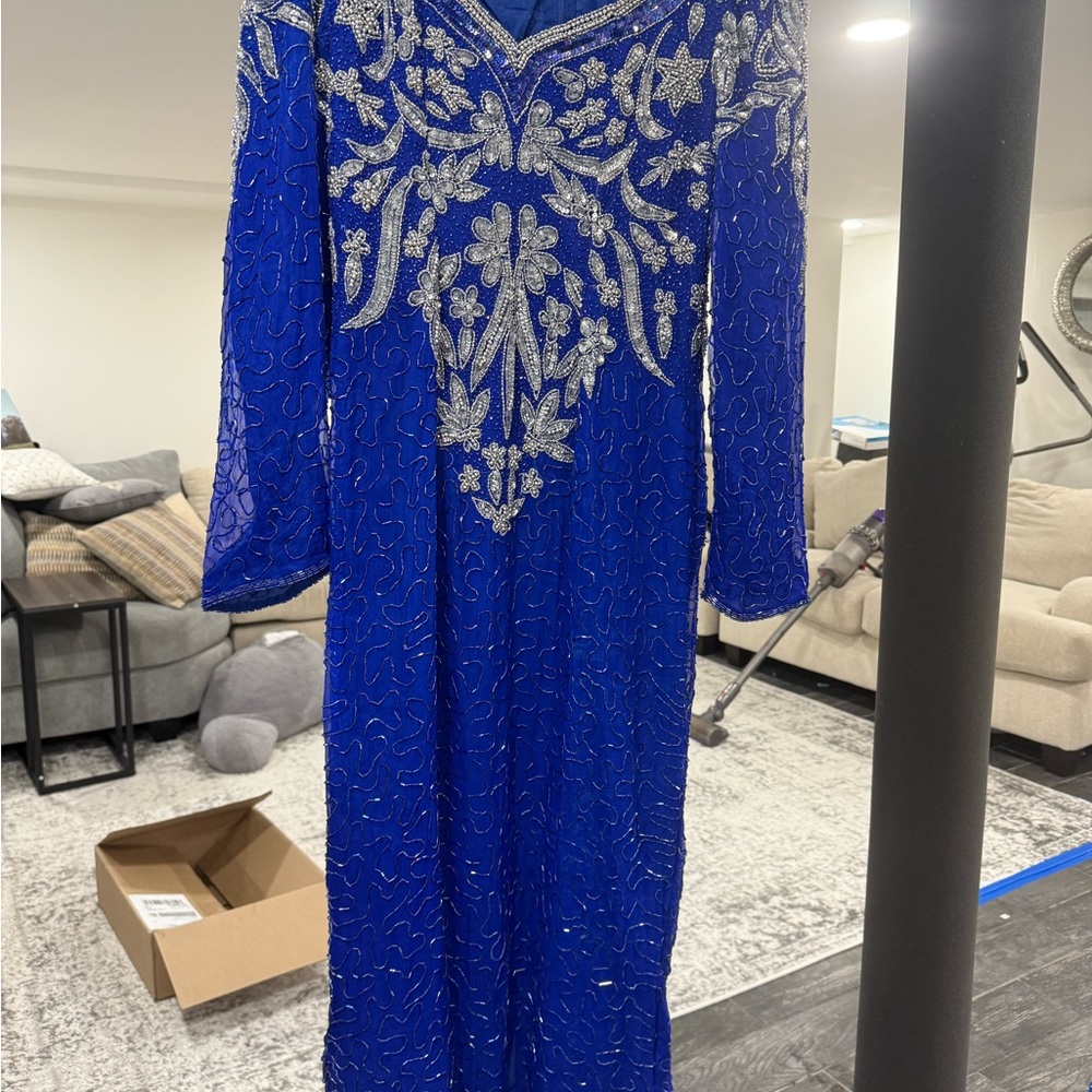 Royal Blue Gown with Silver Embellishments